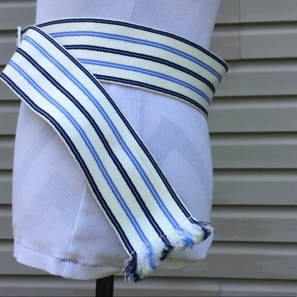 New Express Blue & White Striped Wide Ribbon Belt - Picture 4 of 5